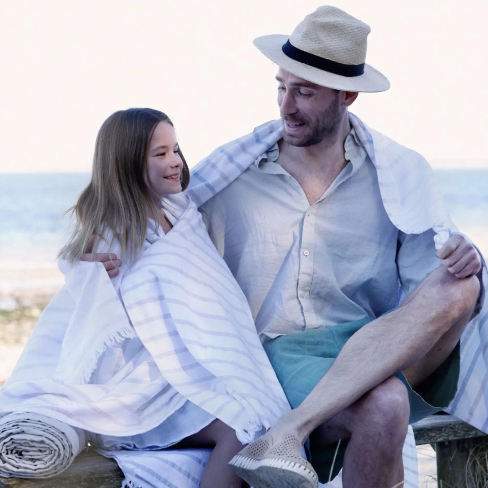 Home By Ilse Jacobsen Håndklæder-Hammam håndklæde 80x180 cm støvet blå striber