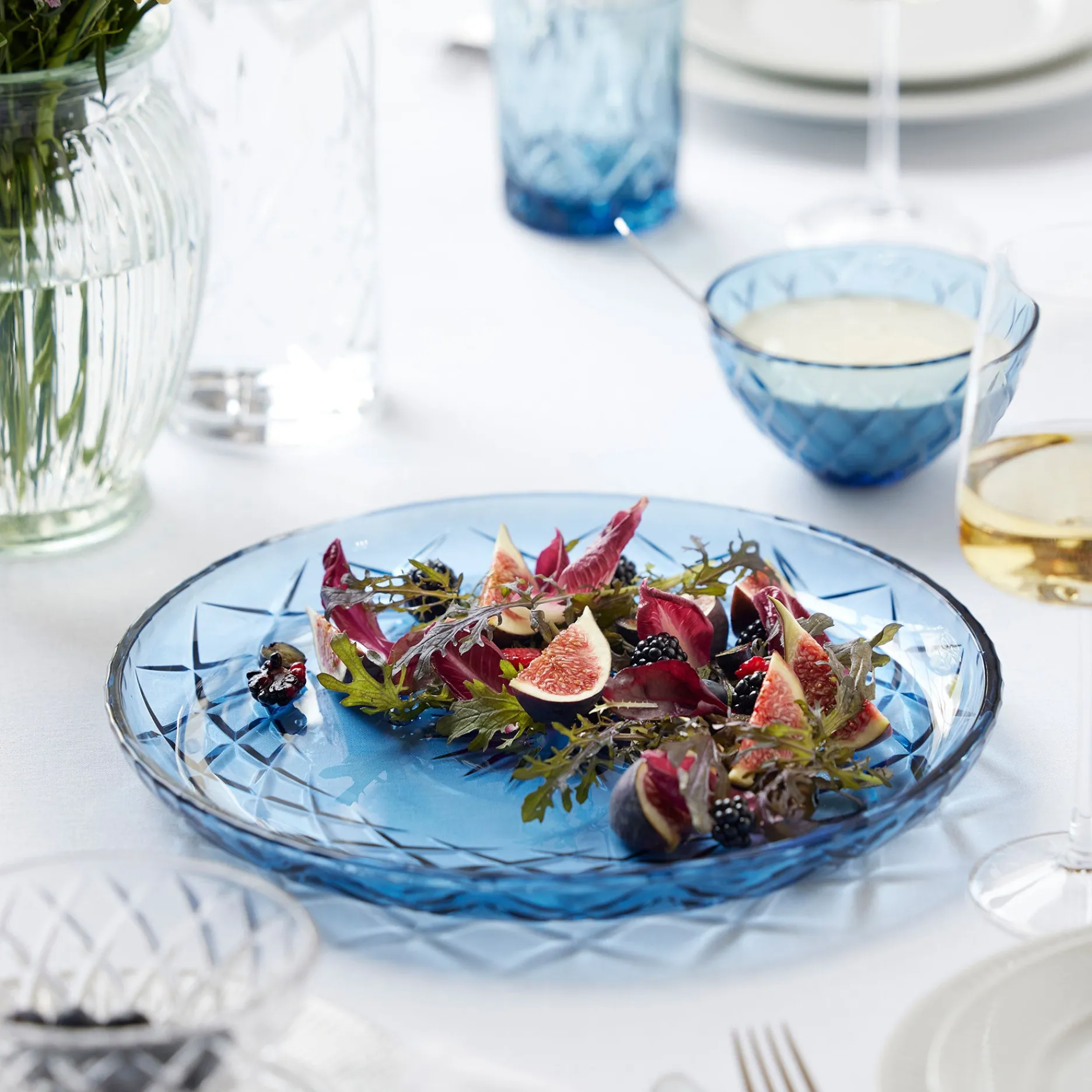 Lyngby Glas Stel-Sorrento fad 30 cm blå