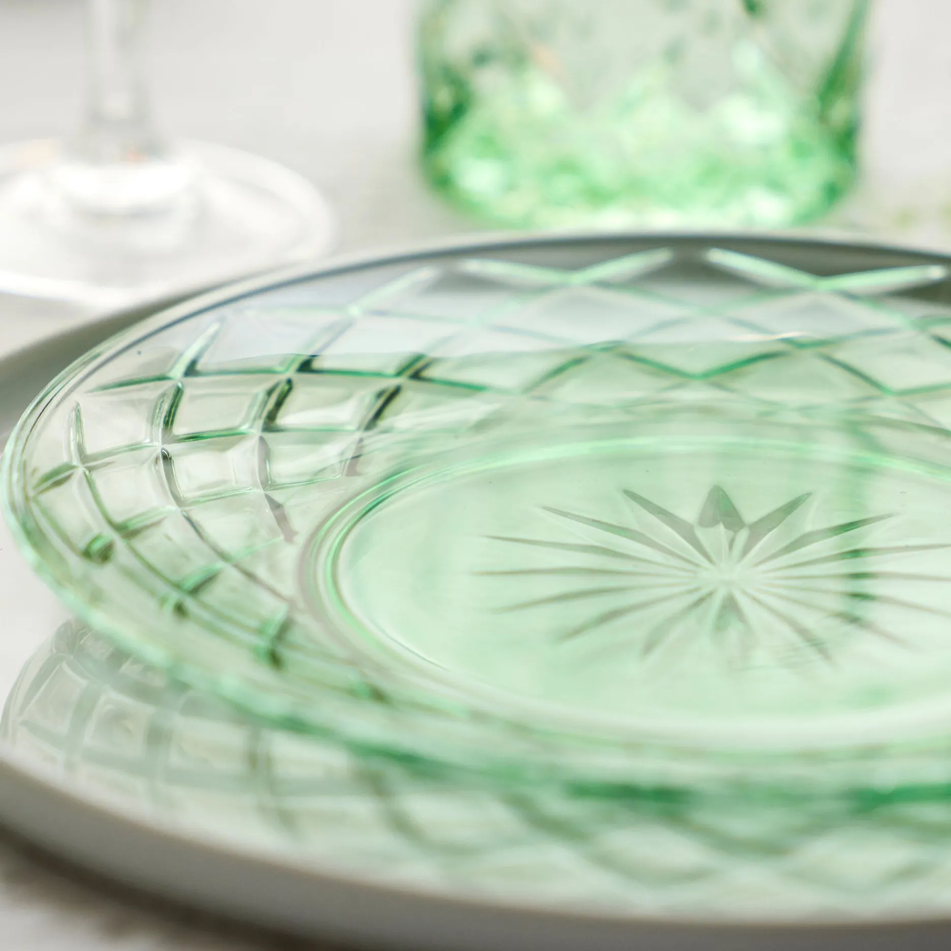 Lyngby Glas Tilbud|Stel-Sorrento glastallerken 4 stk grøn