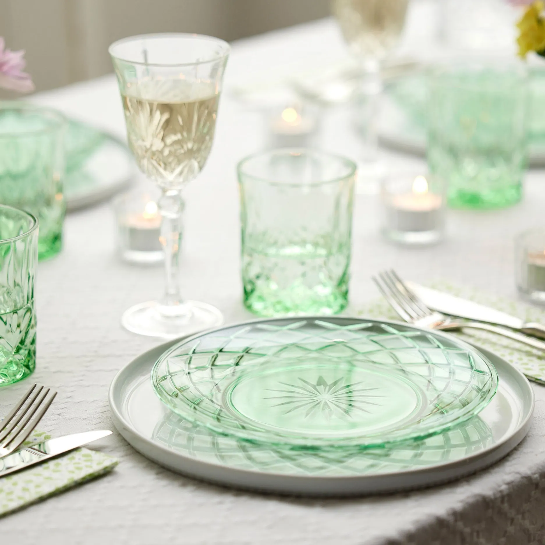Lyngby Glas Tilbud|Stel-Sorrento glastallerken 4 stk grøn
