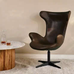 Furniture by Sinnerup Loungestole-Victor loungestol læder m. sort drejesokkel